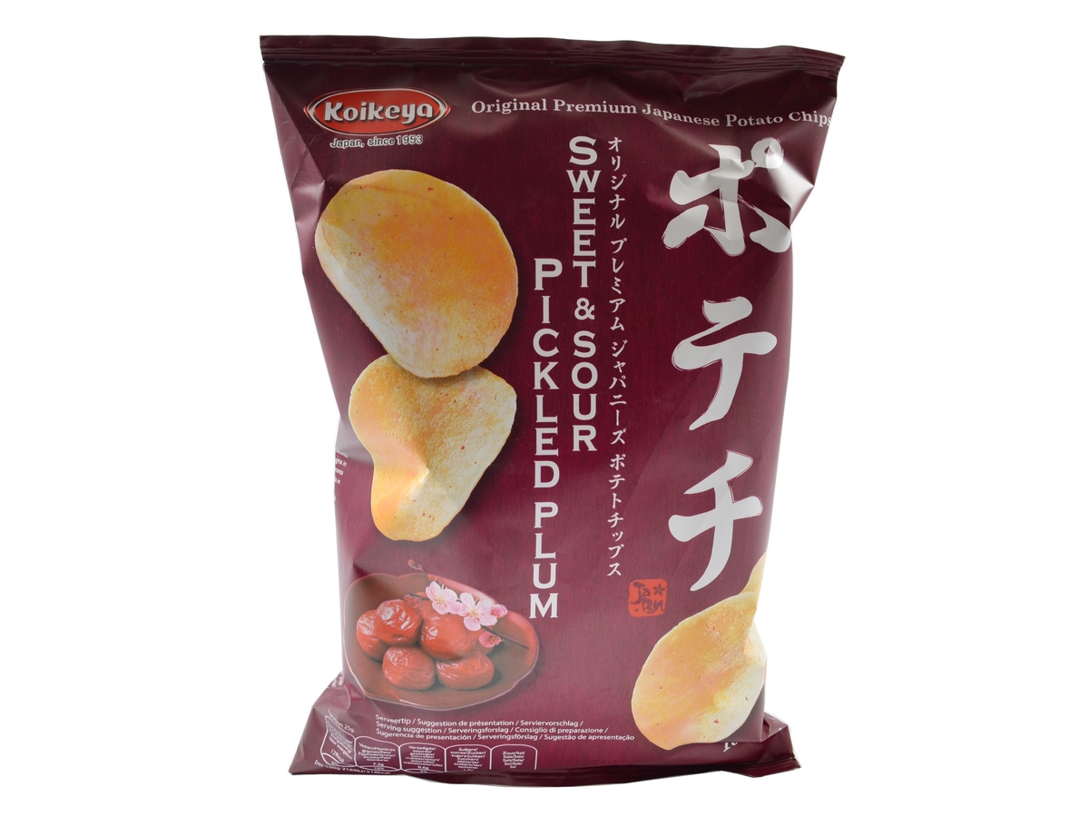 Koikeya Japonské chipsy s příchutí umeboshi, 100 g